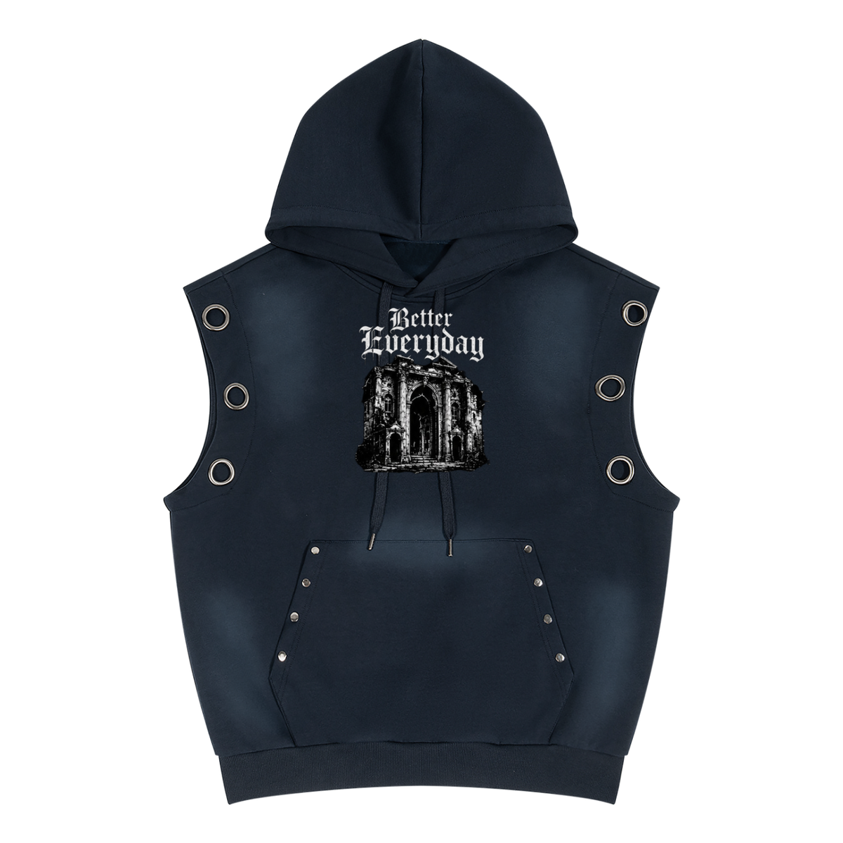 Unisex Vintage Wash Sun Fade Sleeveless Hoodie