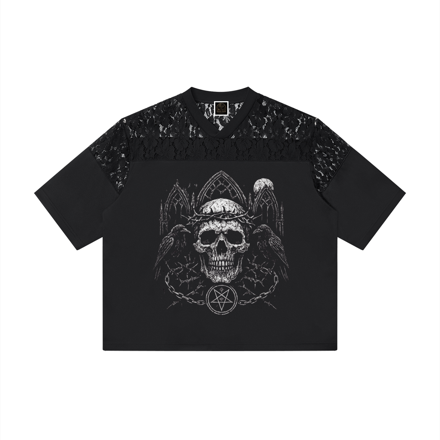Unisex Lace Paneling V-Neck T-Shirt