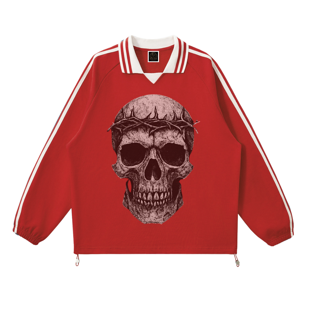 Contrast Striped Lapel Collar Sweatshirt