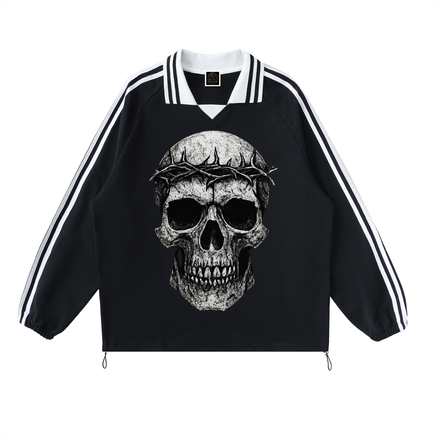 Contrast Striped Lapel Collar Sweatshirt