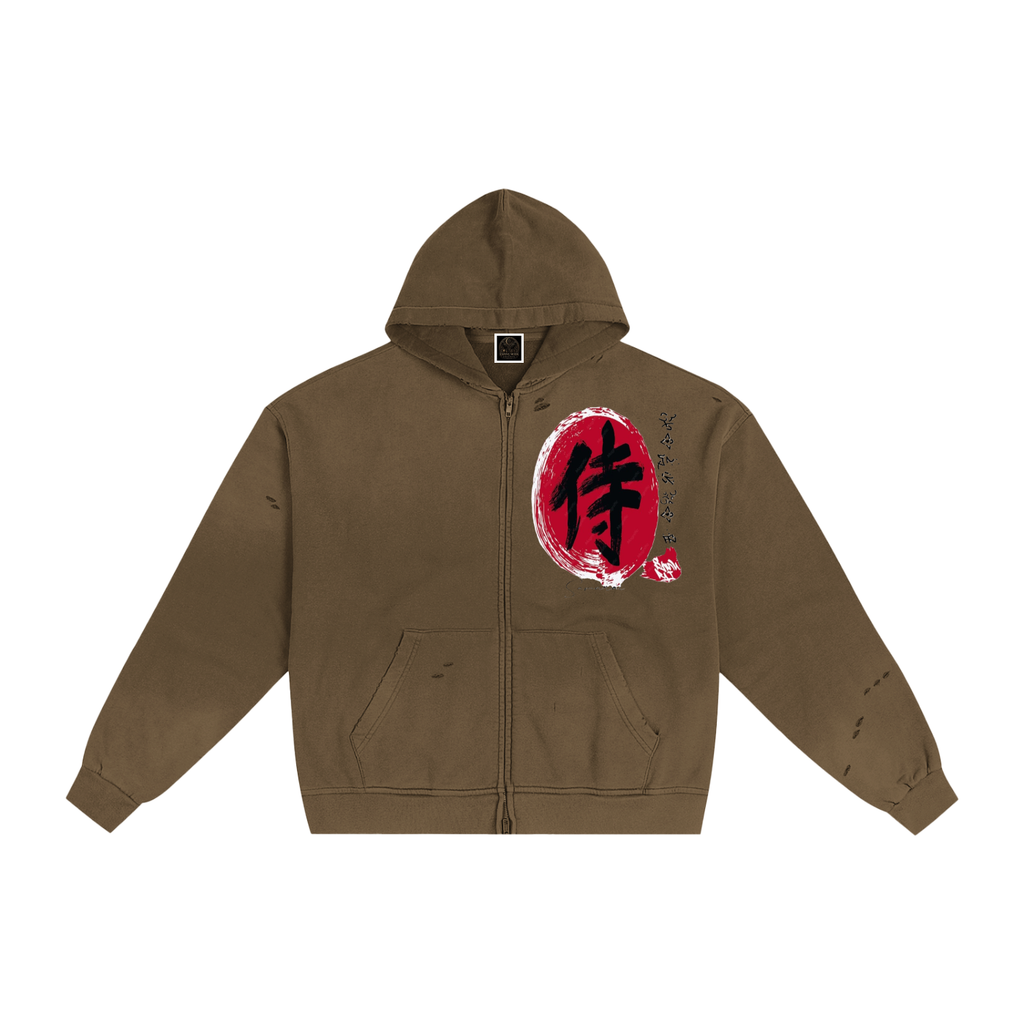 Hand-Frayed Sunfade Zip Hoodie