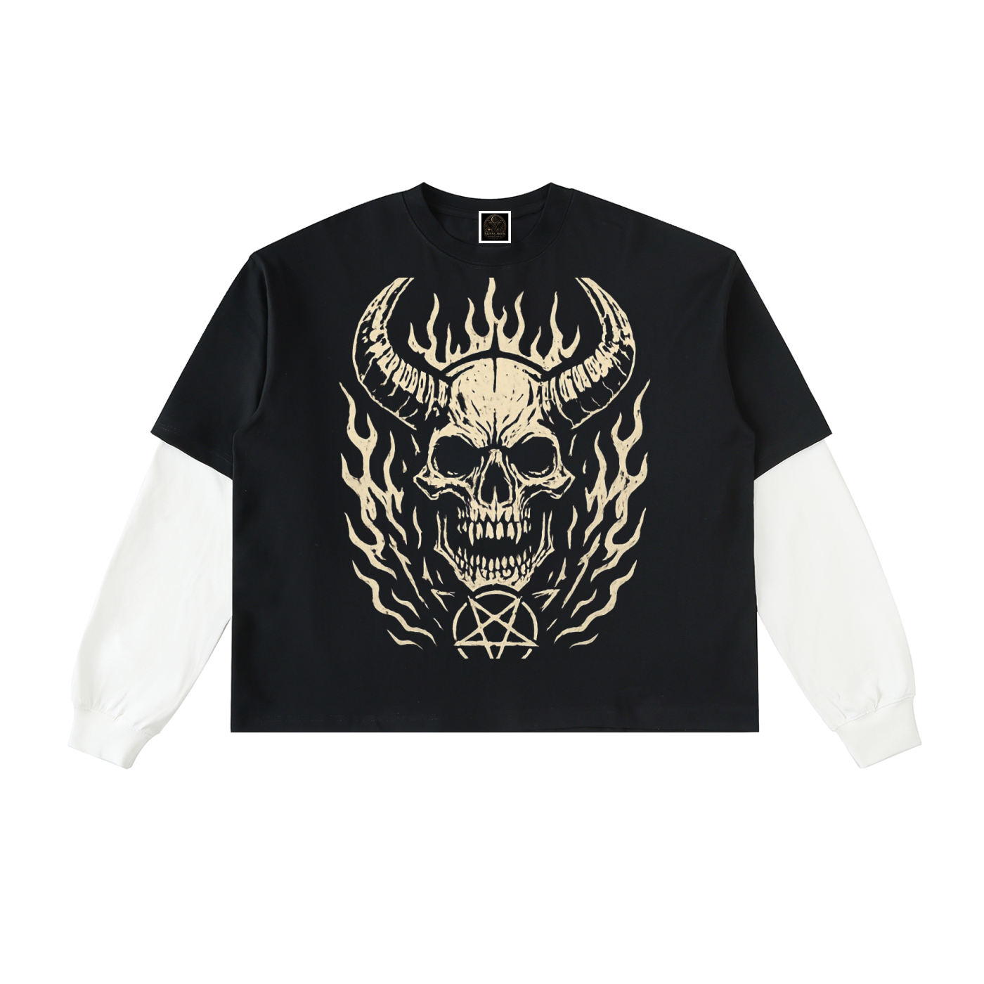 Layered Contrast Sleeve Cotton T-Shirt