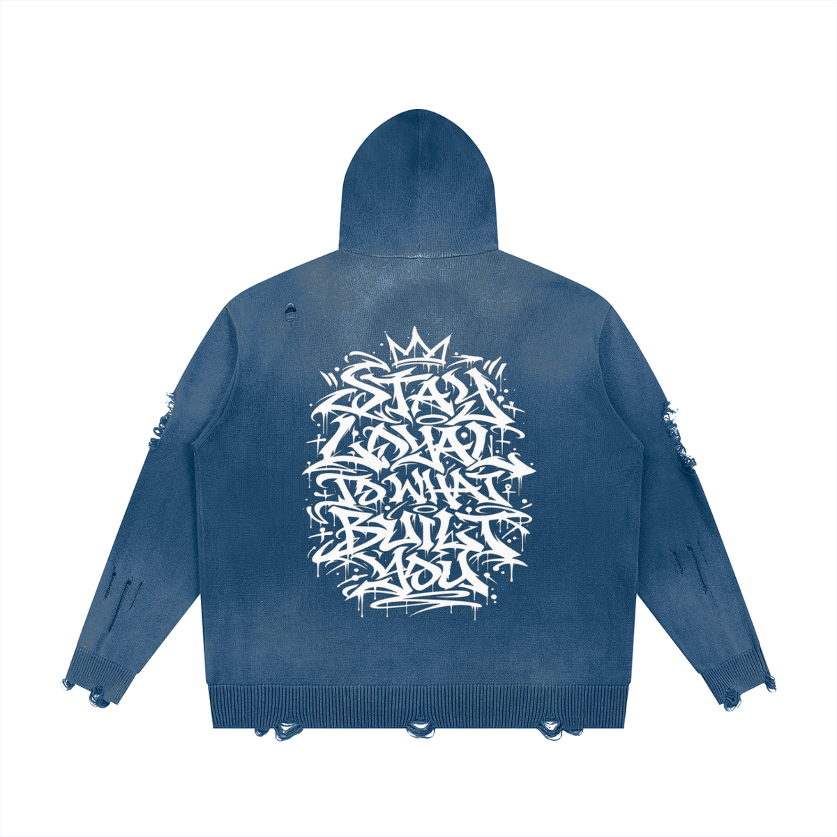 Unisex Distressed Full Zip Sweater