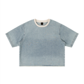 Unisex Vintage Wash Boxy Raw Hem Denim T-Shirt