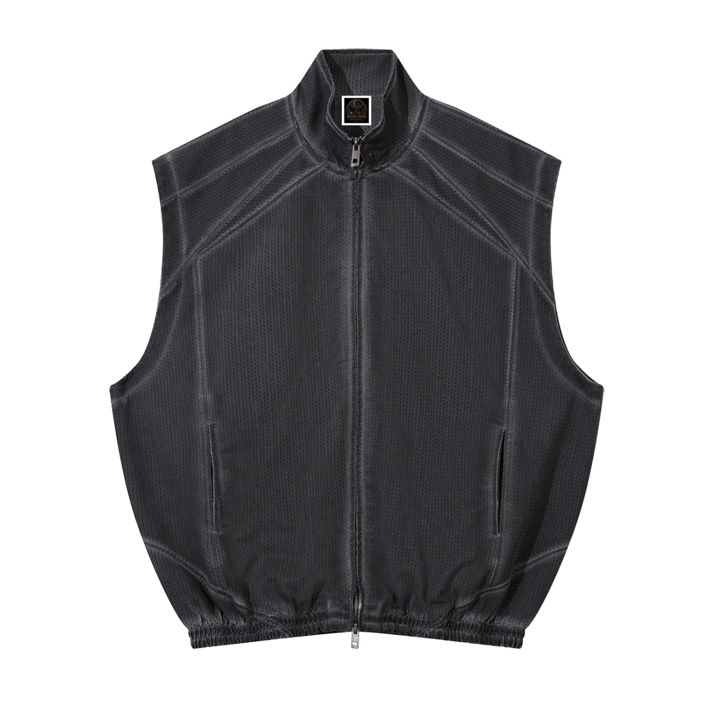 Unisex Vintage Wash Mesh Full-Zip Vest