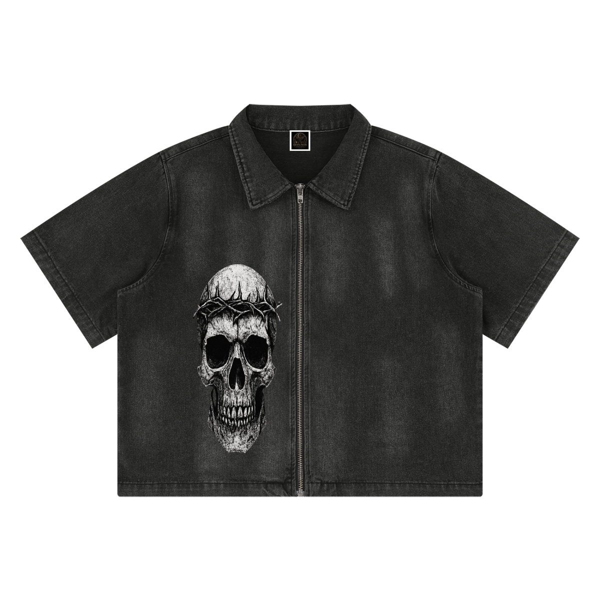 Unisex Vintage Washed Full-Zip Denim Shirt