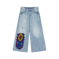 Women's Vintage Wash Distressed Wide Leg Jeans
