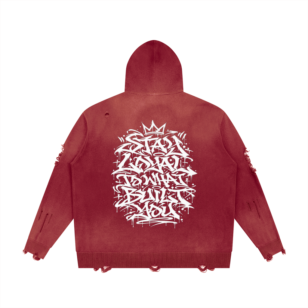 Unisex Distressed Full Zip Sweater
