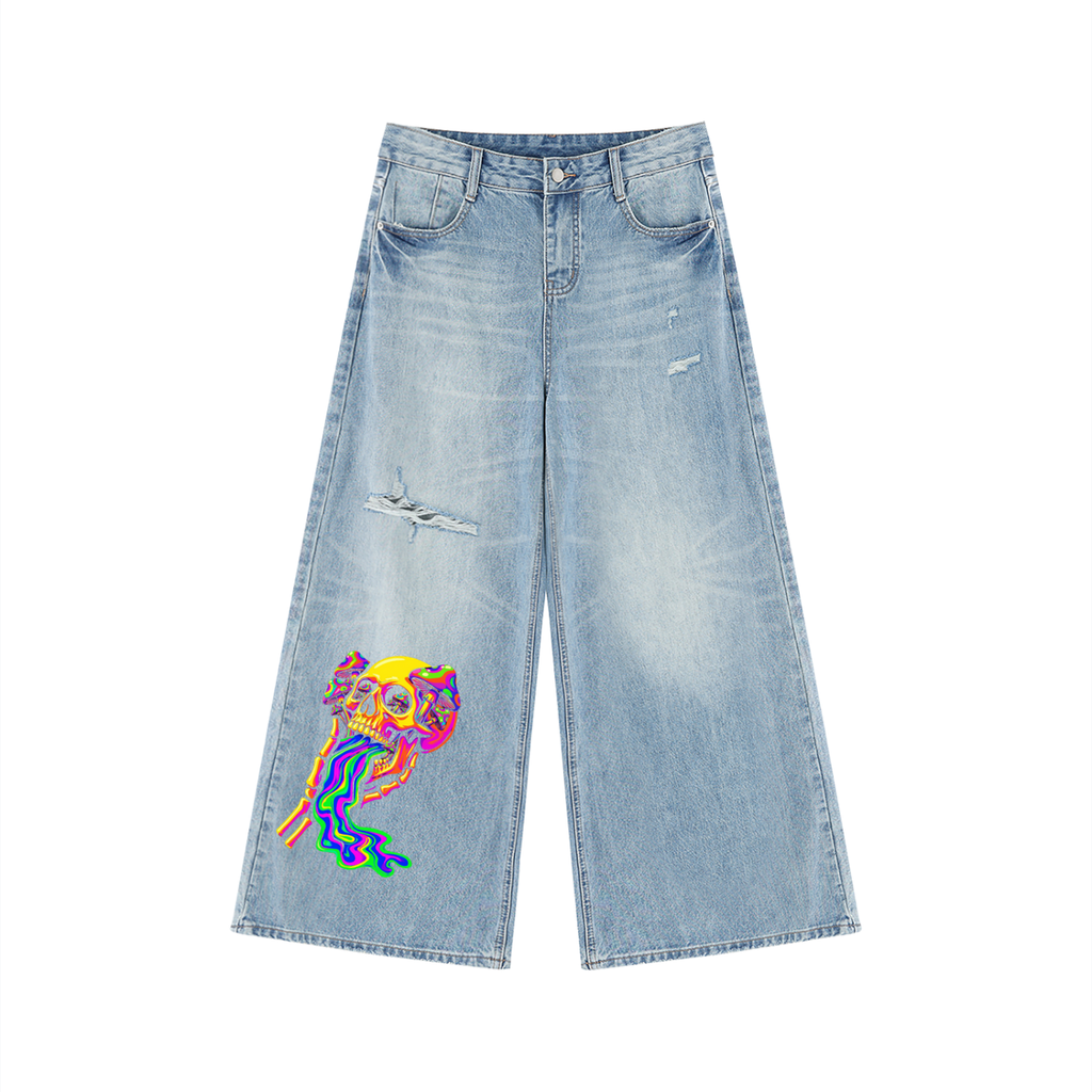 Women's Vintage Wash Distressed Wide Leg Jeans