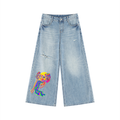 Women's Vintage Wash Distressed Wide Leg Jeans