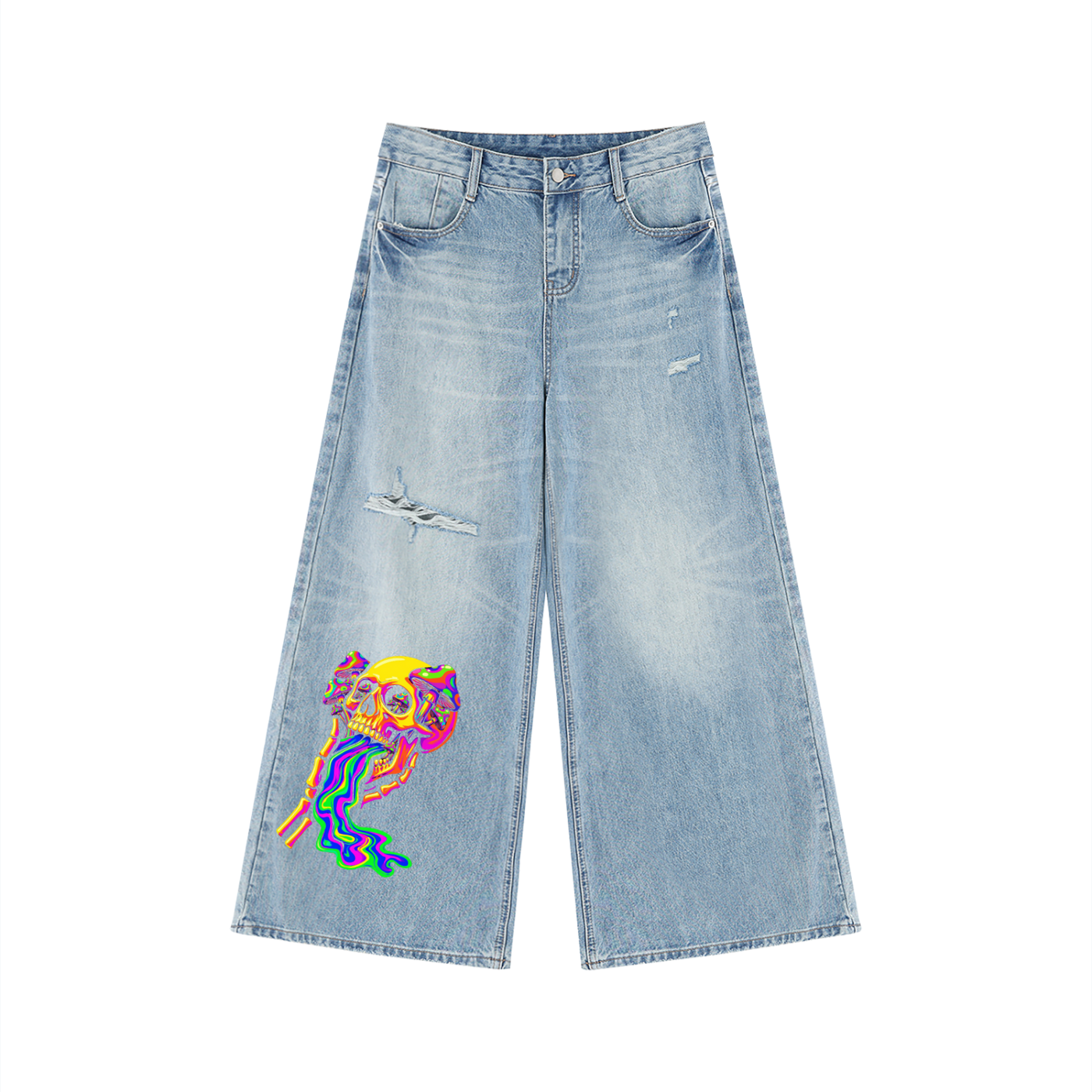 Women's Vintage Wash Distressed Wide Leg Jeans