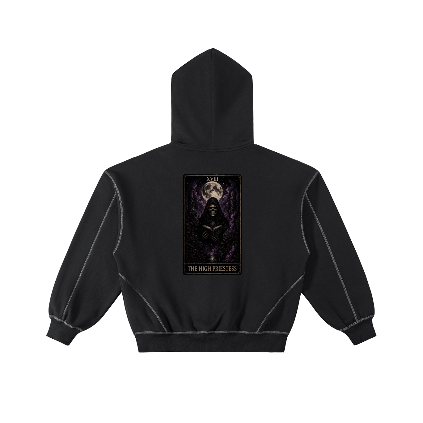 Contrast-Stitched Boxy Fleece Zip Hoodie