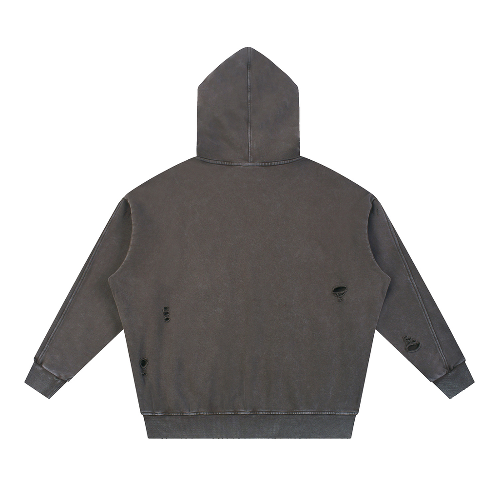 Snow Washed Distressed Panel Pocket Hoodie