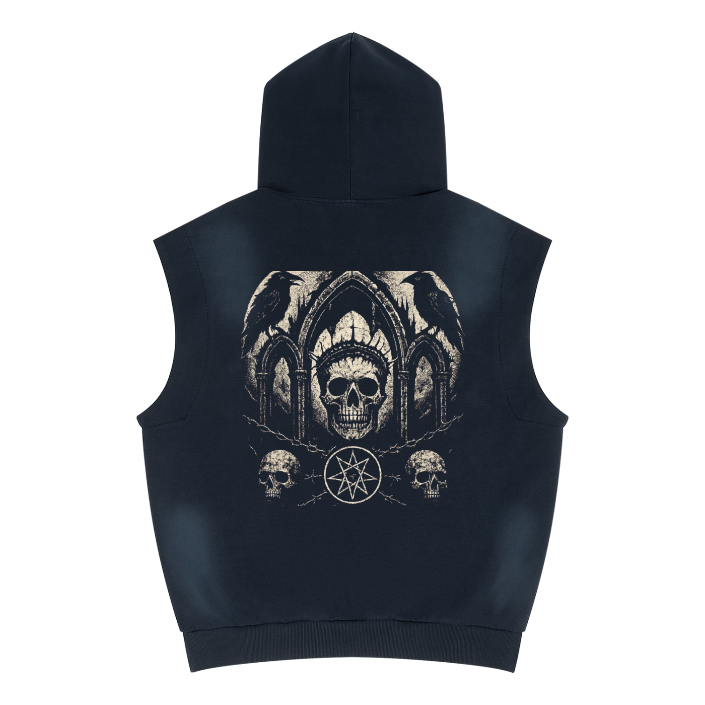 Unisex Vintage Wash Sun Fade Sleeveless Hoodie