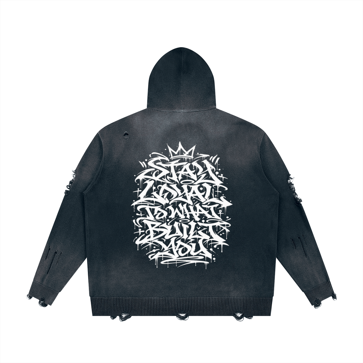 Unisex Distressed Full Zip Sweater