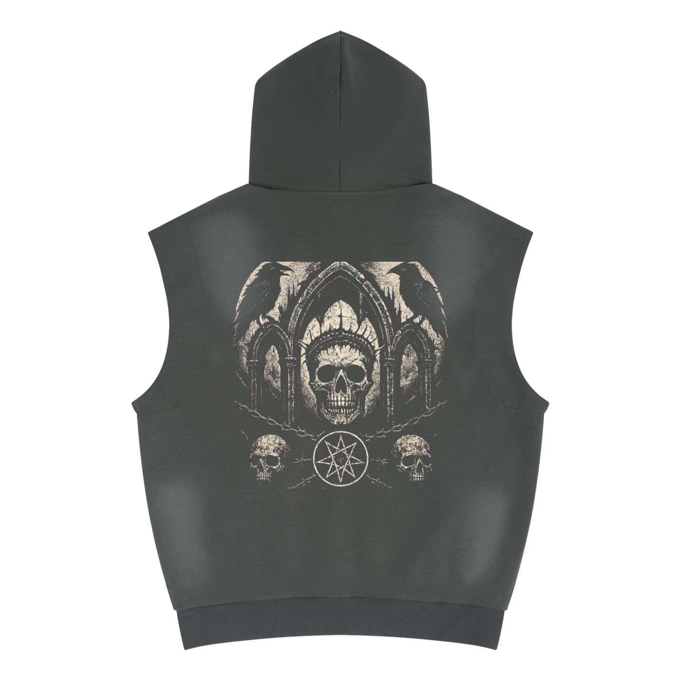 Unisex Vintage Wash Sun Fade Sleeveless Hoodie