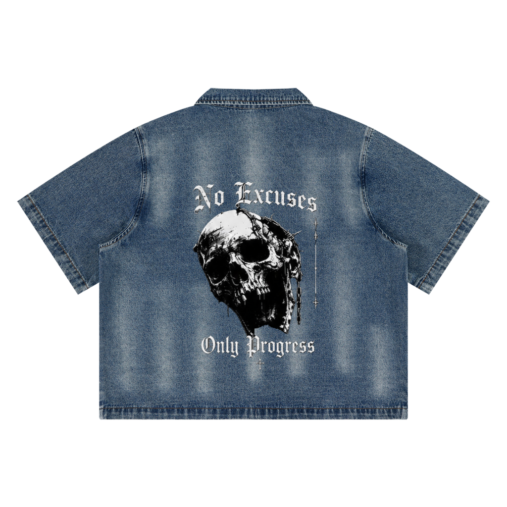 Unisex Vintage Washed Full-Zip Denim Shirt