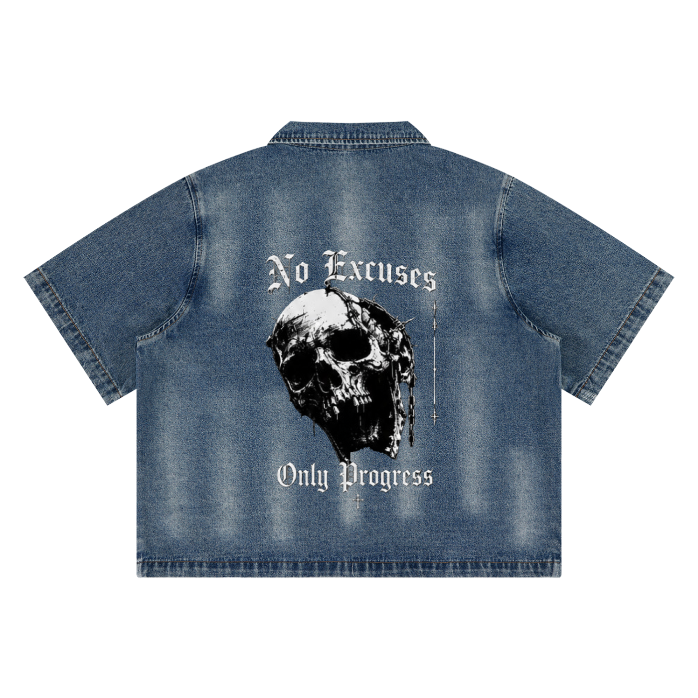 Unisex Vintage Washed Full-Zip Denim Shirt