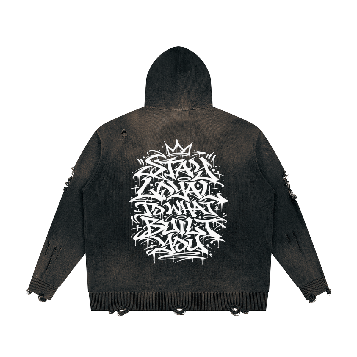 Unisex Distressed Full Zip Sweater