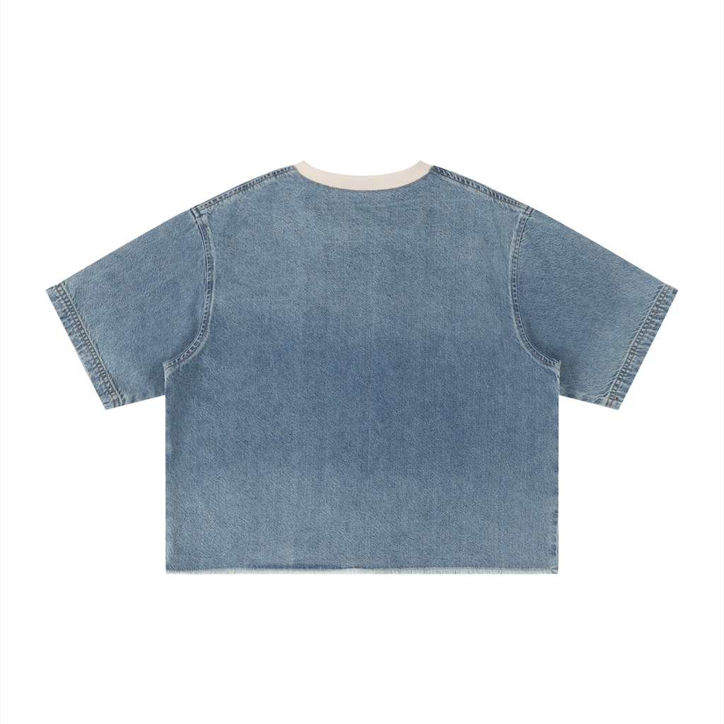 Unisex Vintage Wash Boxy Raw Hem Denim T-Shirt