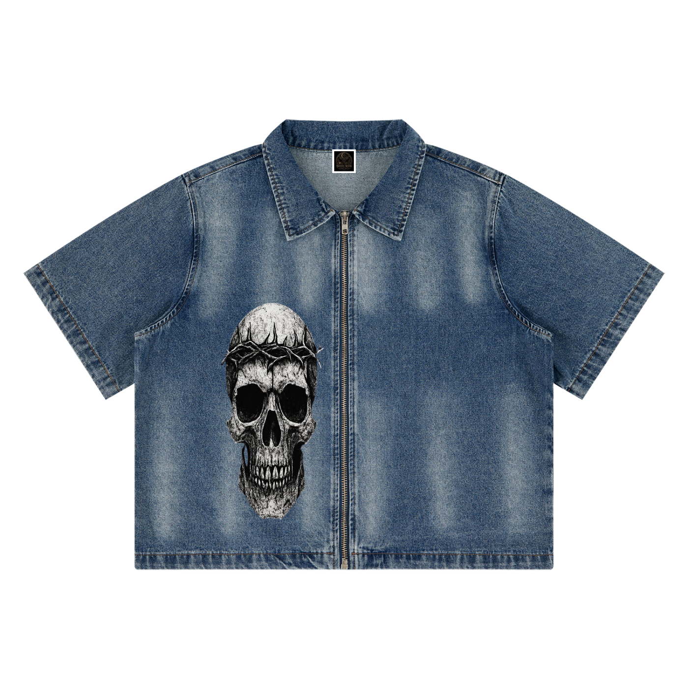 Unisex Vintage Washed Full-Zip Denim Shirt